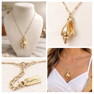 Jessica Simpson Gold Shell
Pendant Necklace 19" Coastal
Boho Statement Jewelry